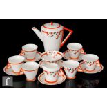 Eric Slater - Shelley - A 1930s Art Deco Vogue Orange J pattern coffee service comprising coffee