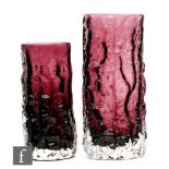 Geoffrey Baxter - Whitefriars - Two Textured range Bark vases in Aubergine, the first pattern number