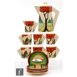 Clarice Cliff - Limberlost - A Conical coffee set circa 1932 hand painted and stylised tree and