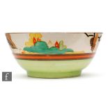 Clarice Cliff - Alton - A Havre shape bowl circa 1933, hand painted with a stylised landscape with a