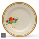 Clarice Cliff - Riverside Crocus - A set of three circular side plates circa 1933, hand painted with