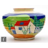 Clarice Cliff - Applique Lugano - A large shape 356 Kidney vase circa 1930, hand painted with a