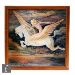 S. S Simonaky - A 1930s Art Deco square panel decorated with a hand painted nude female holding a
