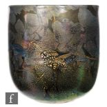 Isle of Wight - A later 20th Century Black Azurene glass vase of sleeve form, decorated with gold