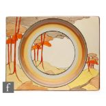 Clarice Cliff - Coral Firs - A large Biarritz plate circa 1934, hand painted to the whole with a