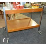 Unknown - A two-tier teak and white laminate serving trolley, on a square tubular steel frame and