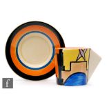 Clarice Cliff - Sunray (Night & Day) - A conical shape coffee can and saucer circa 1930, hand