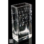 Goran Warff - Kosta - A post war clear crystal vase of rectangular sleeve form, cut with bands of