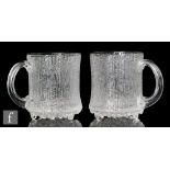 Tapio Wirkkala - Iittala - A pair of two Ultima Thule glass tankards with textured decoration with