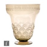 Daum - A 1930s Art Deco glass vase of footed shouldered ovoid form, acid etched with a repeat
