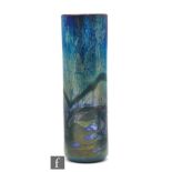 Michael Harris - Isle of Wight - A glass Nightscape vase, the cylindrical vase with lustre landscape