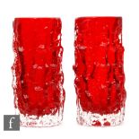 Geoffrey Baxter - Whitefriars - A pair of two Textured range Bark vases in Ruby, pattern number