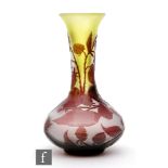 Galle - An early 20th Century cameo glass vase of compressed ovoid form with collar neck and