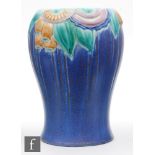 Clarice Cliff - Inspiration - A shape 387 vase circa 1930, relief moulded with flowers and foliage