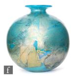 Isle of Wight - A later 20th Century Blue Azurene vase of globe form with everted rim, decorated