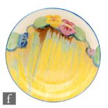 Clarice Cliff - Delecia Pansies - A circular shallow bowl circa 1934, hand painted with a band of