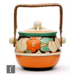 Clarice Cliff - Floreat - A shape 335 biscuit barrel circa 1930, hand painted with stylised