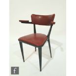 Ernest Race for Race Furniture - A BA3A elbow chair, with red vinyl upholstered seat and back to the