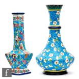 Longwy - Two Aesthetic vases, the first decorated with white flower heads against a blue ground with