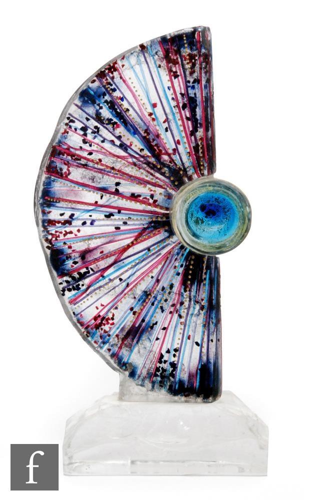 Allister Malcolm - A large cast glass sculptural form of fan shape, with internal coloured threads