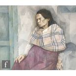 Paul Jenkins (Contemporary) - Study of a woman seated, wearing a shawl, oil on canvas, signed and