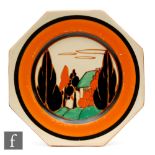 Clarice Cliff - Orange Trees & House - A small octagonal side plate circa 1930, hand painted with