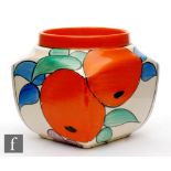 Clarice Cliff - Oranges - A shape 516 preserve pot of shouldered square section circa 1930, hand