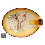 Clarice Cliff - Spire - A shape 797 handled serving dish circa 1936, hand painted with a stylised