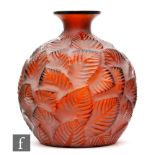 René Lalique - An Ormeaux, pattern 984, dark amber glass vase circa 1926, of ovoid form with short