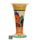 Clarice Cliff - Gay Day - A shape 280 trumpet vase circa 1930, hand painted with a band of