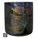 Isle of Wight - A later 20th Century Black Azurene glass vase of sleeve form, decorated with gold