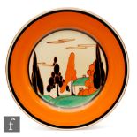 Clarice Cliff - Orange Trees & House - A large circular plate circa 1930, hand painted with a