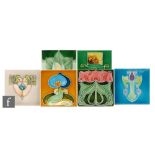 Unknown - Six assorted early 20th Century 6in dust pressed tiles each decorated in the Art Nouveau