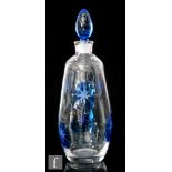 Pilkington - A 1930s 'one off' clear crystal decanter of ovoid form with applied blue spots engraved