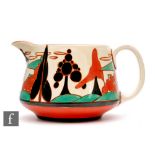Clarice Cliff - Red Trees & House - A Crown shape jug circa 1930, hand painted with a stylised
