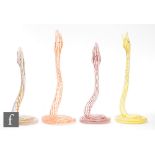 Fritz Lampl - Bimini - A collection of four post war lampworked bud vases formed as snakes, with