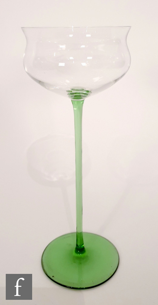 Otto Prutscher - Meyr's Neffe - An early 20th Century wine glass with a green circular spread foot