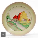 Clarice Cliff - Lorna - A dish form wall plaque circa 1936, hand painted with a landscape scene with