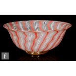 Venini - A 1950s glass bowl of high sided circular form with internal alternating white latticino