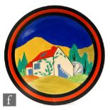 Clarice Cliff - Applique Lugano - A dish form wall plaque circa 1930, hand painted with a