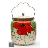 Clarice Cliff - Scarlet Flower - A biscuit barrel circa 1928, hand painted with stylised flowers and