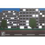 Julian Opie (B.1958) - Office buildings, screen print on plastic laid onto board, block mounted,