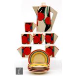 Clarice Cliff - Picasso Flower (Red) - A Conical shape part coffee service comprising coffee pot and
