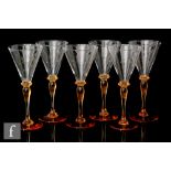 Keith Murray - Stevens and Williams - A set of six 1930s wine glasses, each with a conical bowl with