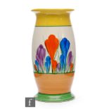 Clarice Cliff - Crocus - A shape 265 vase circa 1930, hand painted with Crocus sprays between