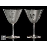 James Powell & Sons - A pair of early 20th Century cocktail glasses, each with conical bowl above