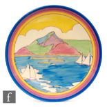 Clarice Cliff - Gibraltar - A large dish form wall plaque circa 1931, hand painted with a stylised