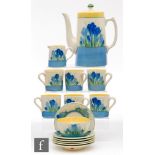 Clarice Cliff - Blue Crocus - A Tankard shape coffee set comprising coffee pot, cream, sugar, six