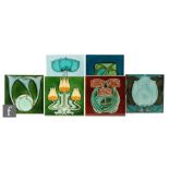 Unknown - Six assorted early 20th Century 6in dust pressed tiles each decorated in the Art Nouveau