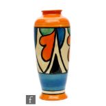 Clarice Cliff - Double V - A shape 186 vase circa 1930, hand painted with stylised leaf motifs and